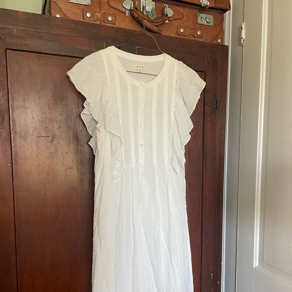 Max Studio White Ruffle Midi Dress